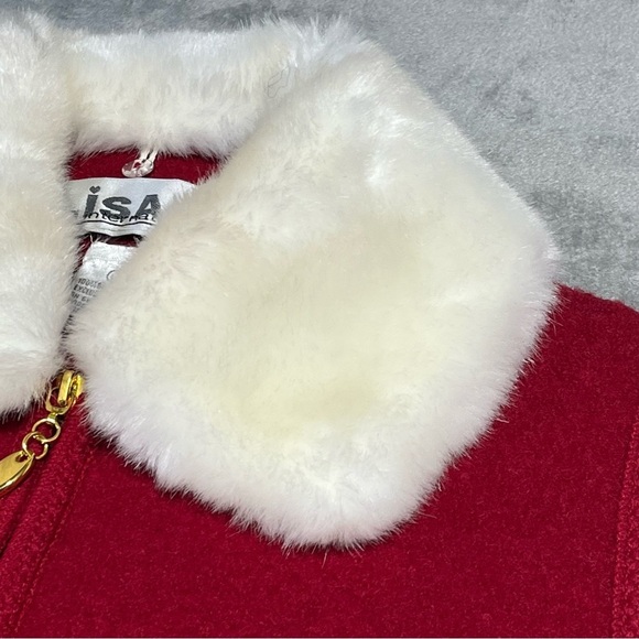 Lisa International Boiled Wool Red Vest Large Polar Bear Snowflake Embellished - Picture 4 of 16